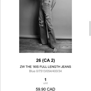 Zara 90s full length jeans, NWT